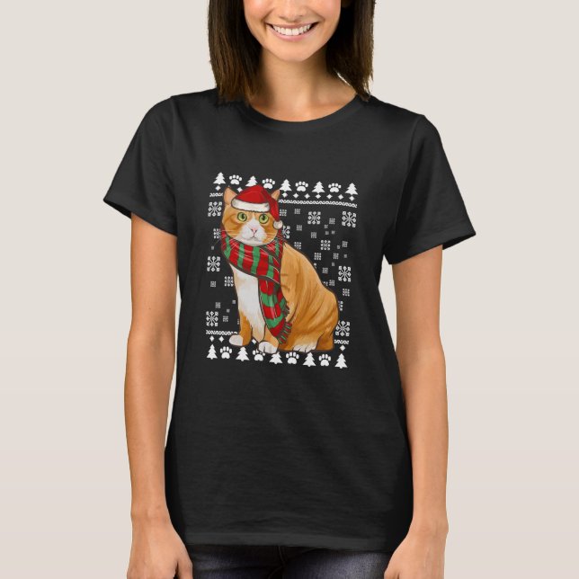 Manx Cat Santa Hat Xmas Ugly Christmas T-Shirt (Front)