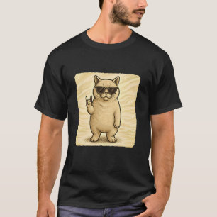 Manx Cat Sunglasses Rock Music Funny Retro T-Shirt
