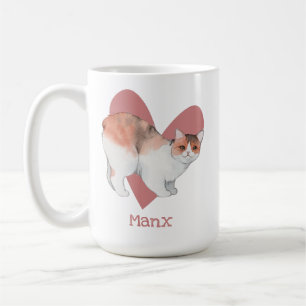 Manx Cat Watercolor Kitty Pink Heart Coffee Mug