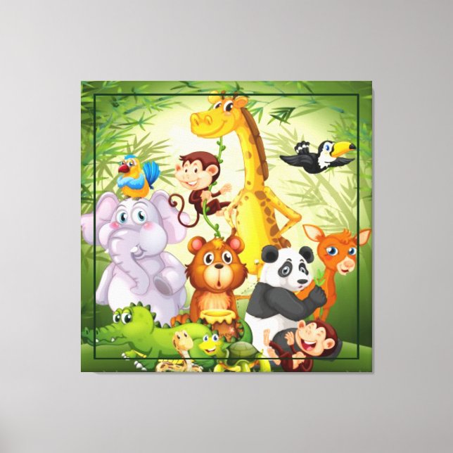 Many Animals Cartoon Artwork Canvas Print (Front)