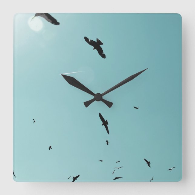 Many birds and a contrail square wall clock (Front)