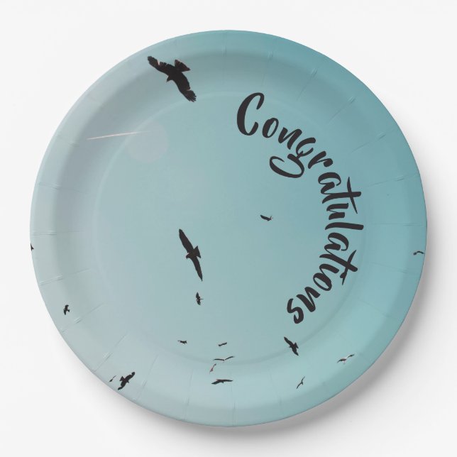 Many birds and a contrail & your Text Paper Plate (Front)
