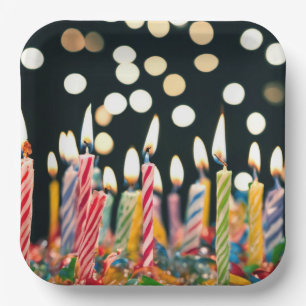 Many Birthday Candles On a Cake Paper Plate