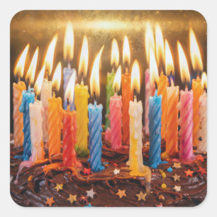 Many Birthday Candles on a Chocolate Cake Square Sticker