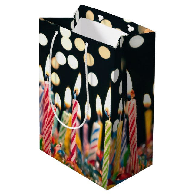 Many Birthday Candles On Cake Medium Gift Bag (Back Angled)