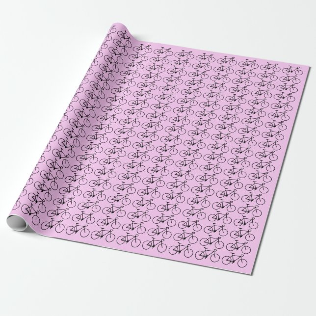 Many Black Bicycle Icons on a Pink Background Wrapping Paper (Unrolled)