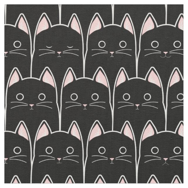 Many Black Cats Pattern Fabric (Close Up)