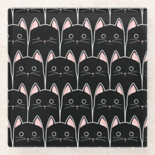 Many Black Cats Pattern Glass Coaster