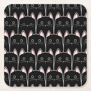 Many Black Cats Pattern Square Paper Coaster