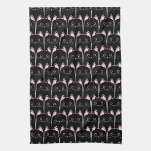 Many Black Cats Pattern Tea Towel