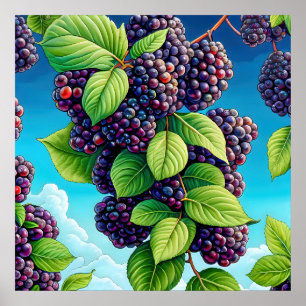 Many blackberry fruit painting. poster