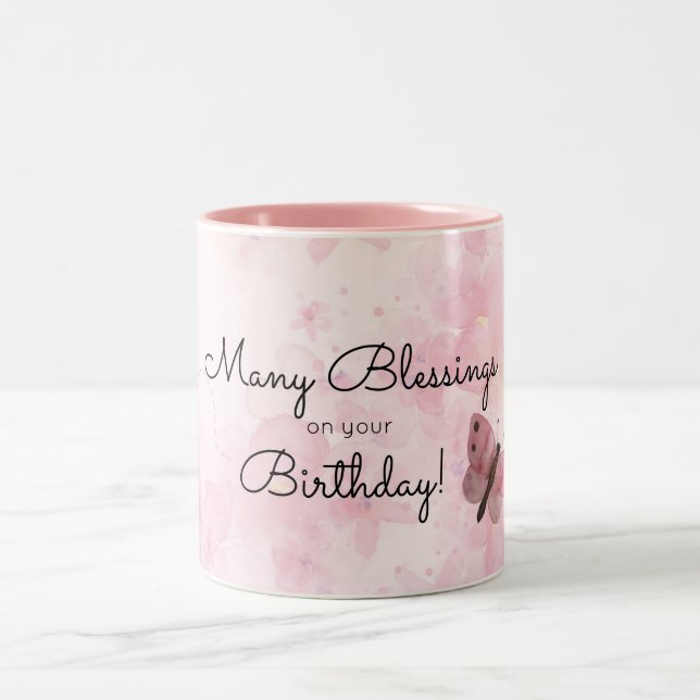 Many Blessings Butterfly Birthday Two-Tone Coffee Mug (Center)