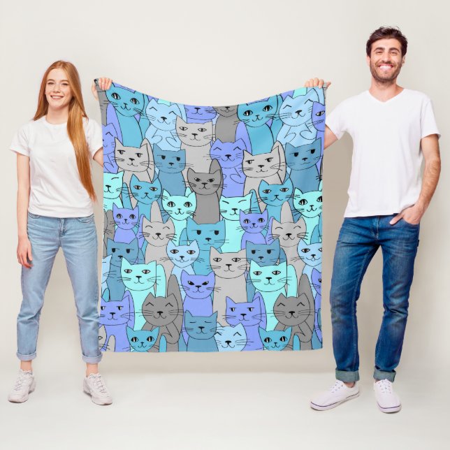 Many Blue Cats Design Fleece Blanket (In Situ)