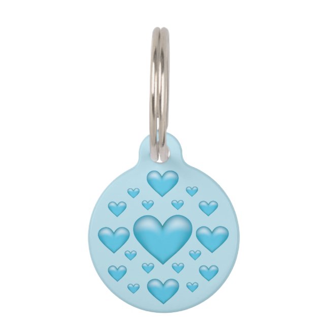 Many Blue Hearts & Pet's Info Pet Tag (Front)