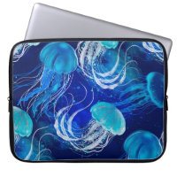 Many blue jellyfishes swimming underwater. Seamles