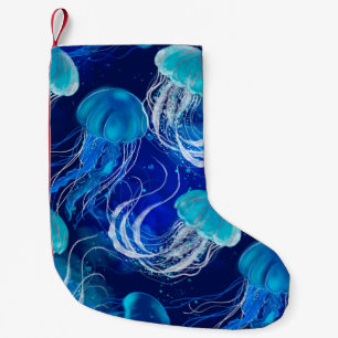Many blue jellyfishes swimming underwater. Seamles Small Christmas Stocking