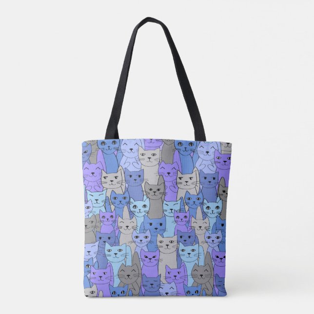 Many Blue Purple Cats Design Tote Bag (Back)