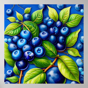Many blueberry fruit painting. poster