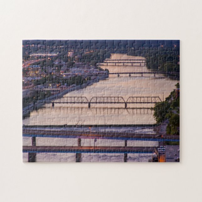 Many Bridges Span The Grand River, Sunset View Jigsaw Puzzle (Horizontal)