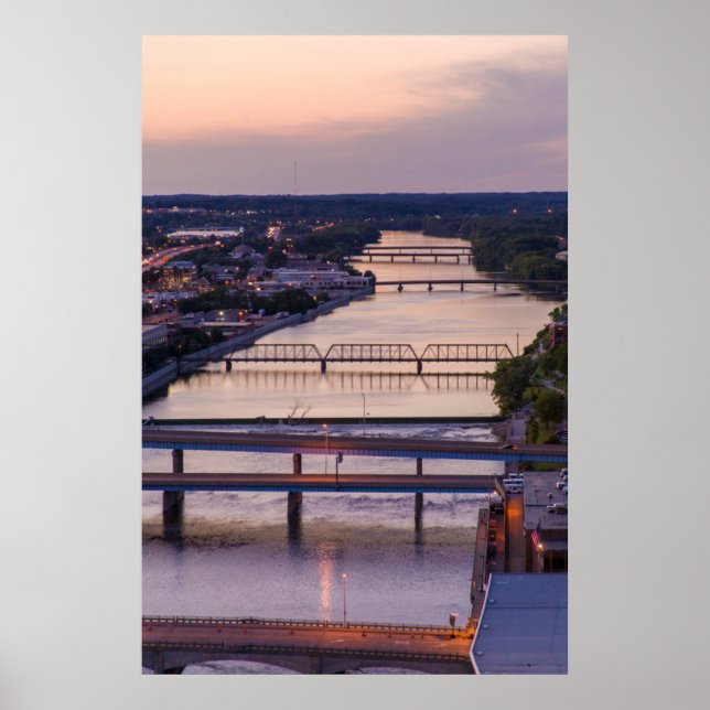 Many Bridges Span The Grand River, Sunset View Poster (Front)