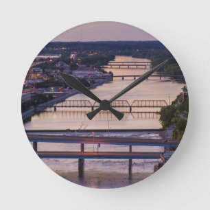 Many Bridges Span The Grand River, Sunset View Round Clock