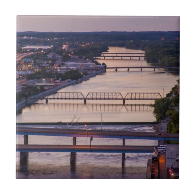 Many Bridges Span The Grand River, Sunset View Tile (Front)