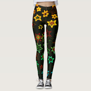 Many Bright Color Glittering Stars  Leggings