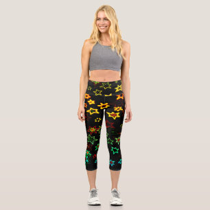 Many Bright Colour Glittering Stars  Capri Leggings