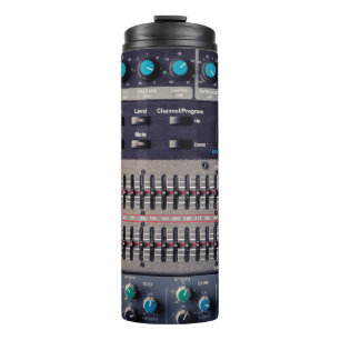 Many buttons on a sound mixer in a recording studi thermal tumbler