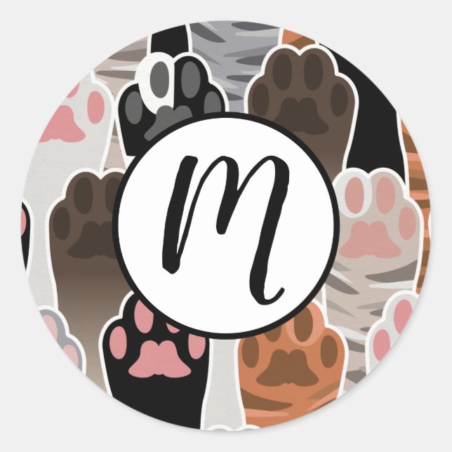 Many Cat Paws Pattern Classic Round Sticker (Front)