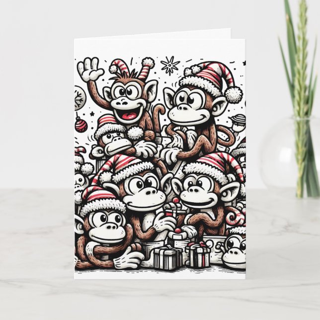 Many Christmas Monkeys Card (Front)