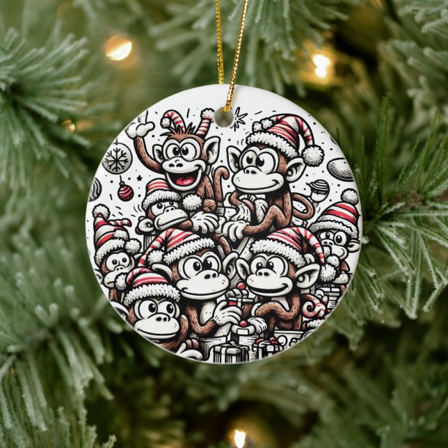 Many Christmas Monkeys Ceramic Tree Decoration (Tree)
