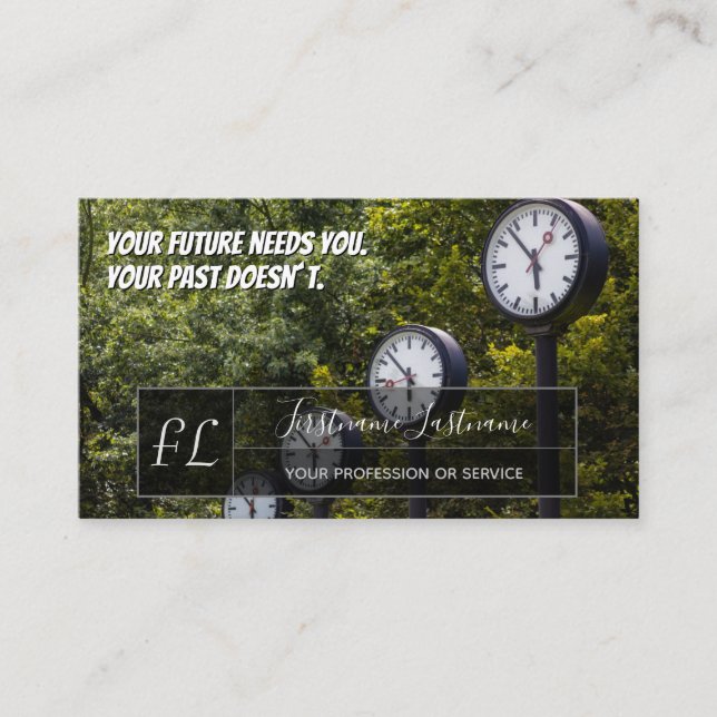Many clocks motivational grey rectangle monogram b business card (Front)