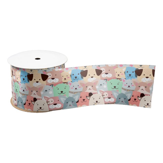 Many Colourful Dogs Design Satin Ribbon (Spool)