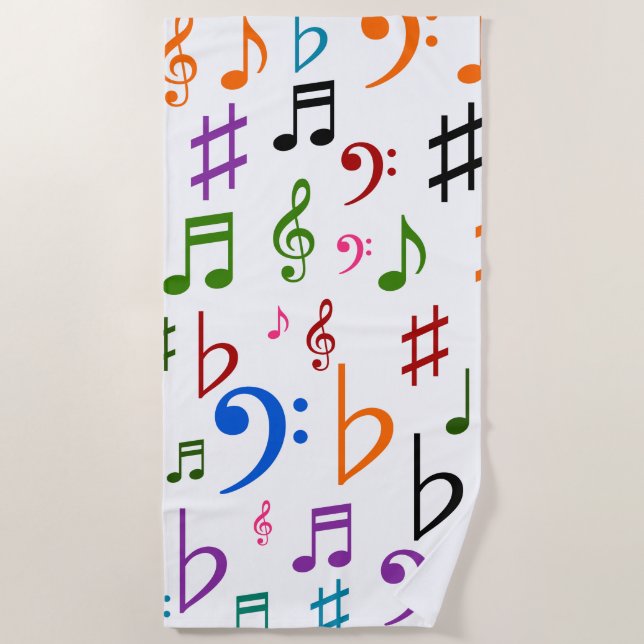 Many Colourful Music Notes and Symbols Beach Towel (Front)