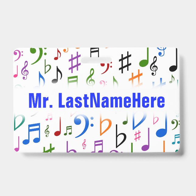 Many Colourful Music Notes and Symbols + Name ID Badge (Front)