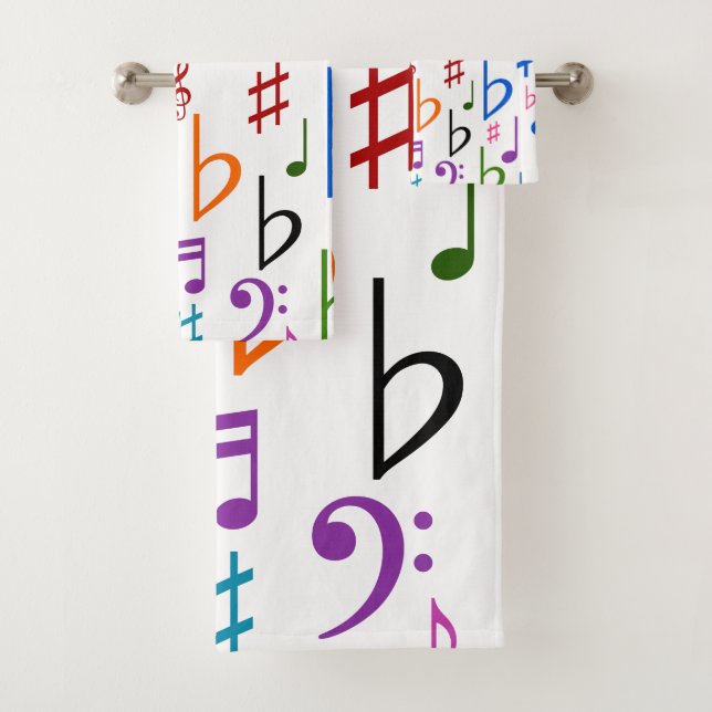 Many Colourful Music Notes and Symbols Towel Set (Insitu)