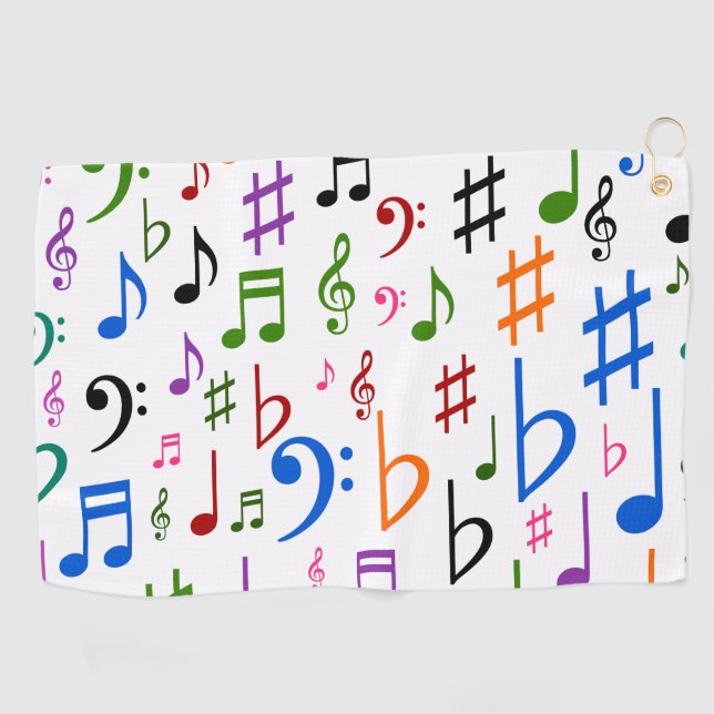 Many Colourful Musical Notes and Symbols Golf Towel (Horizontal)