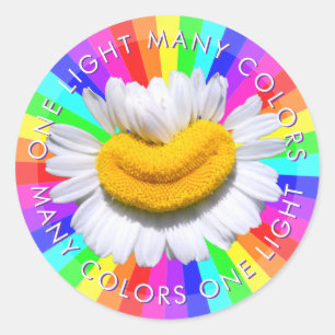 “Many Colours One Light” Smiling Chamomile Rainbow Classic Round Sticker