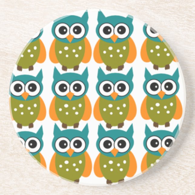 Many Cute and Colourful Owls Pattern Coaster (Front)