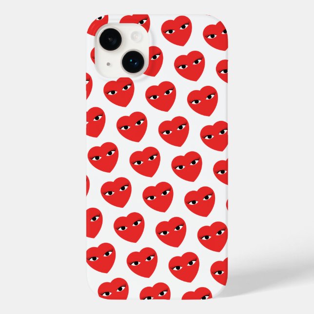 Many Cute Red Hearts with Eyes on white Case-Mate iPhone Case (Back)