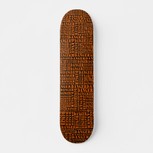 Many Dangers - Orange on Black Skateboard