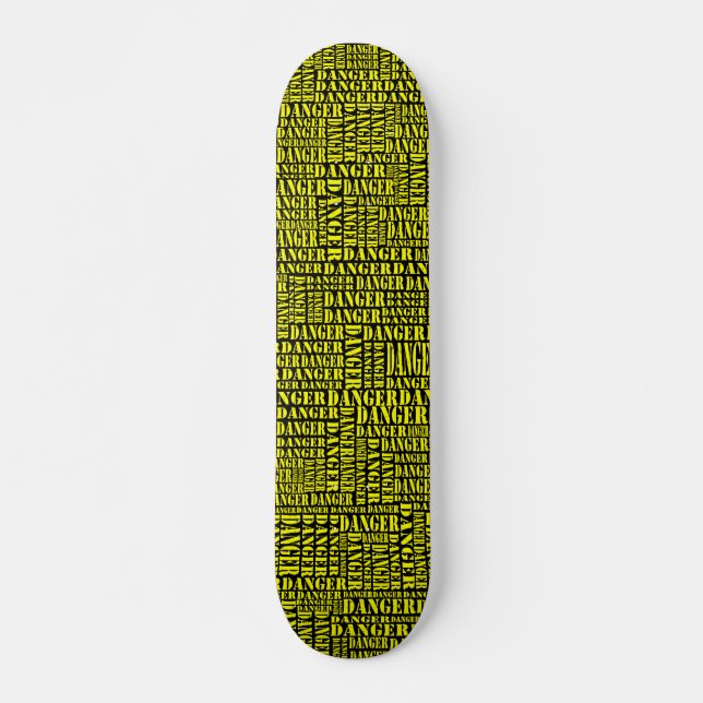 Many Dangers - Yellow on Black Skateboard (Front)