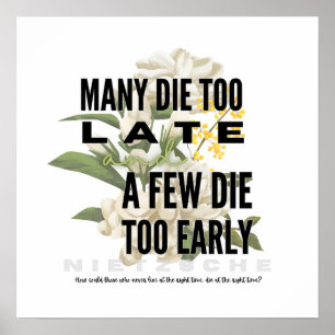 Many die too late and a few too early. NIETZSCHE Poster