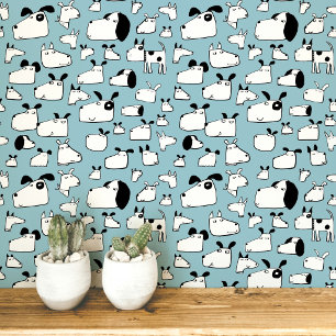 Many Dogs Doodle Drawing Teal Blue Wallpaper