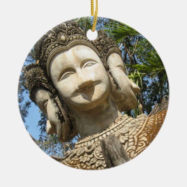 Many Face Wai ... Nong Khai, Isaan, Thailand Ceramic Tree Decoration (Front)