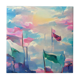 Many flags colorful abstract art tile