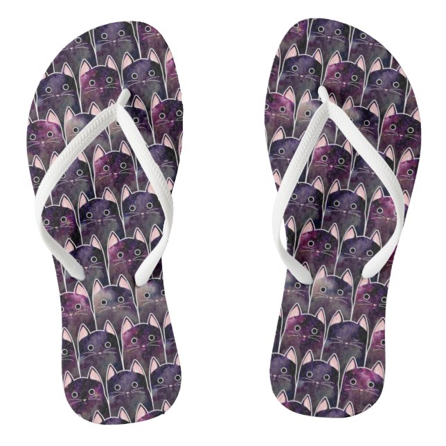 Many Galaxy Cats Pattern Flip Flops (Footbed)