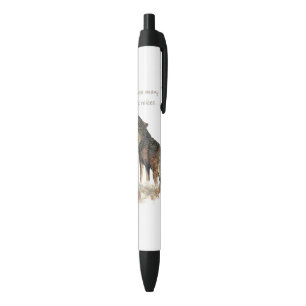 Many great Voices Inspirational Wolf Quote Black Ink Pen