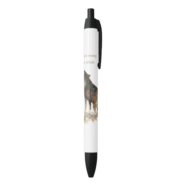 Many great Voices Inspirational Wolf Quote Black Ink Pen (Bottom (Vertical))